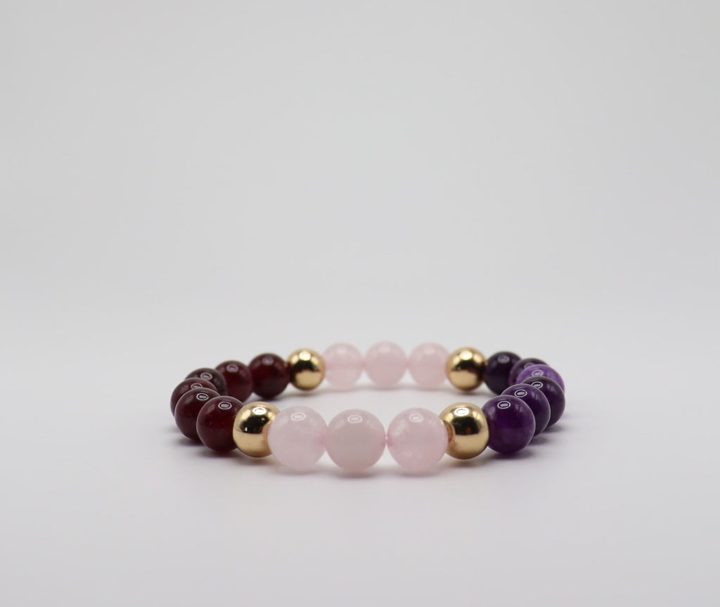 Rose Quartz, Amethyst, Red Garnet & Hematite Bracelet — Menopause Support Collection
