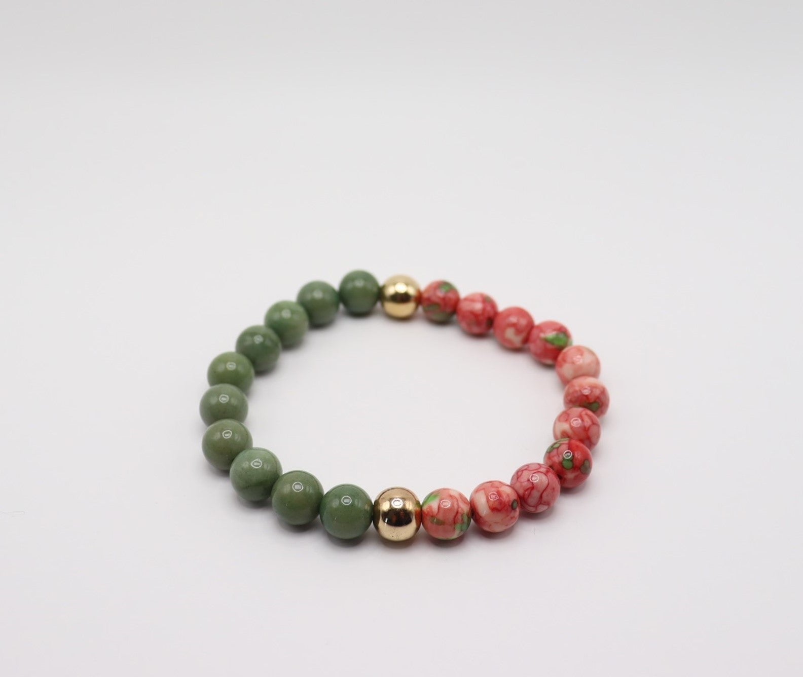 Pink Rose Jasper, Avocado Chalcedony & Gold Hematite Bracelet