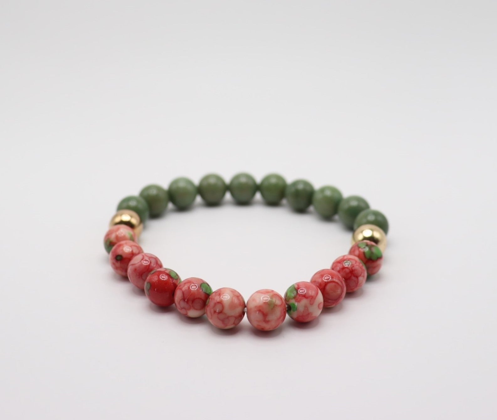 Pink Rose Jasper, Avocado Chalcedony & Gold Hematite Bracelet