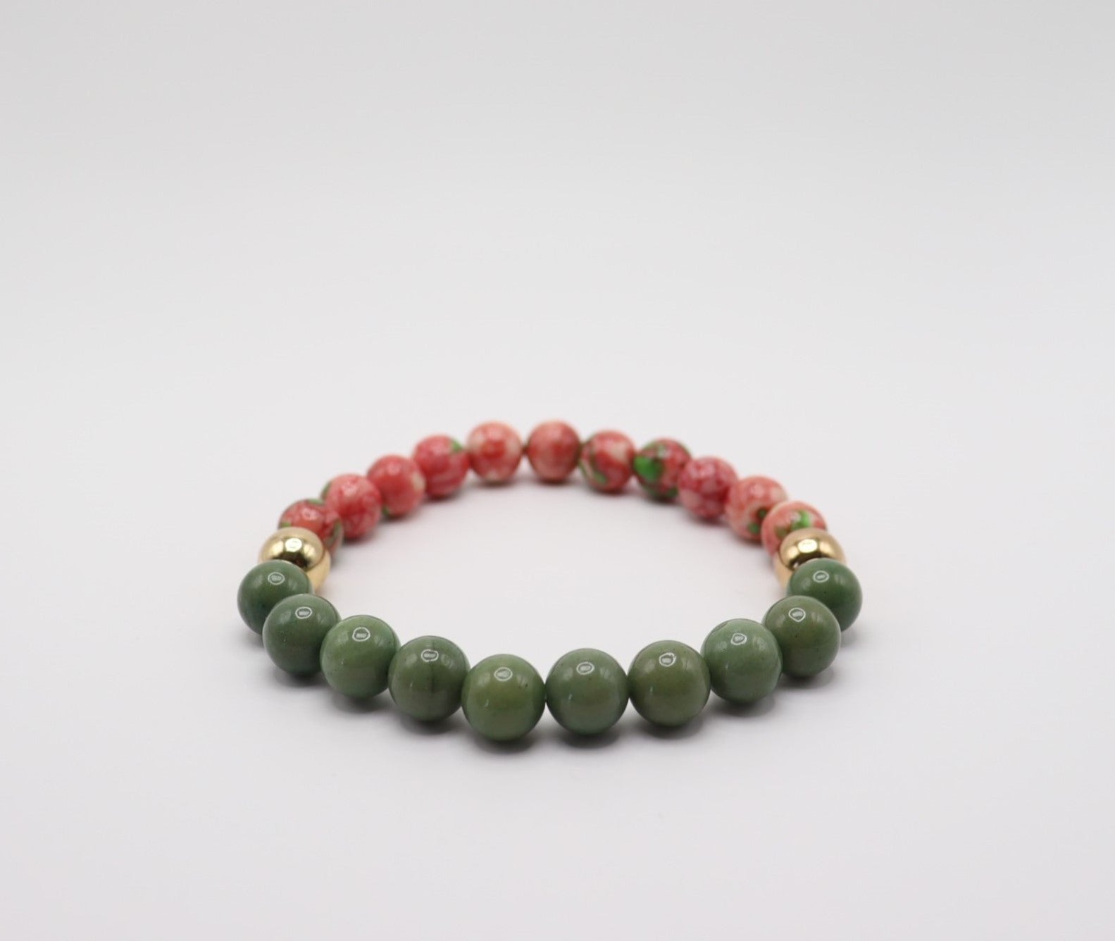 Pink Rose Jasper, Avocado Chalcedony & Gold Hematite Bracelet