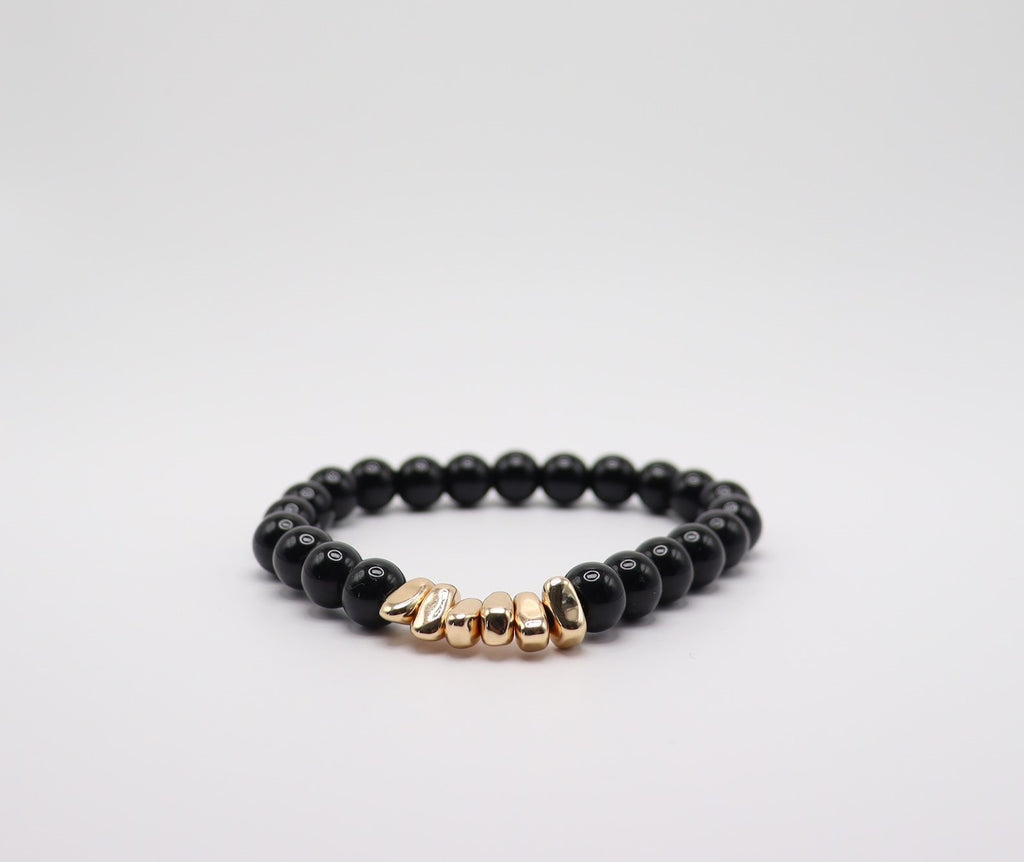 Black Obsidian & Gold Hematite Bracelet