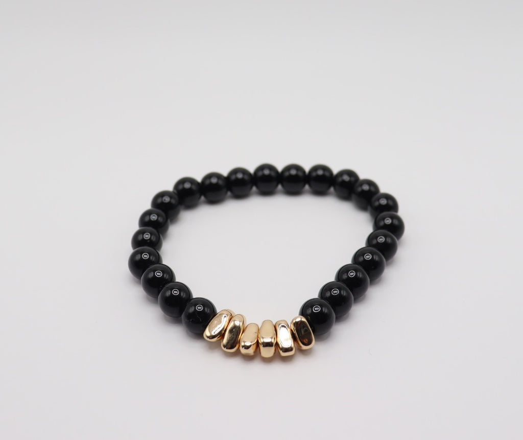 Black Obsidian & Gold Hematite Bracelet