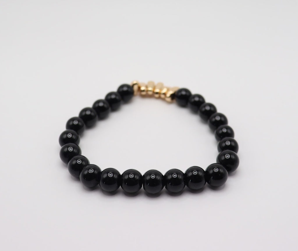 Black Obsidian & Gold Hematite Bracelet