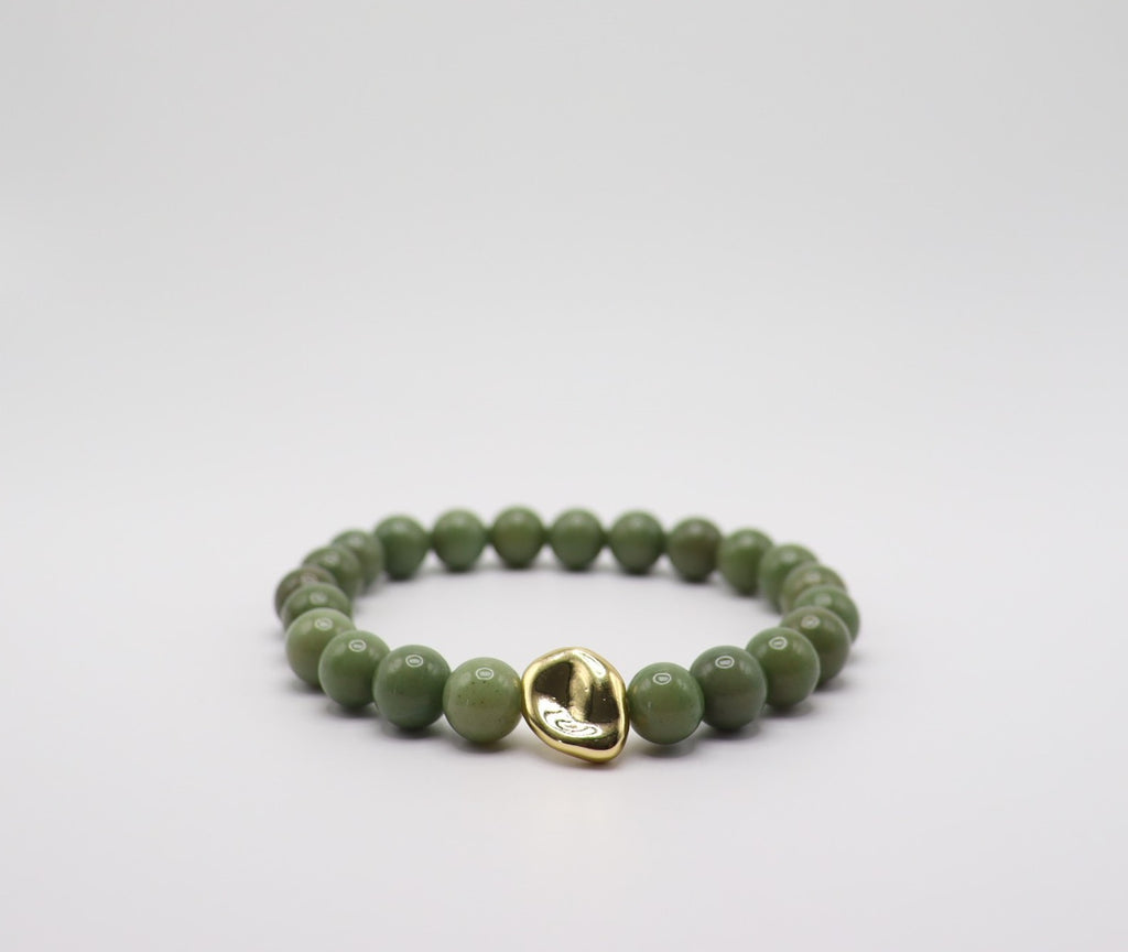 Avocado Green Chalcedony & Gold Hematite Bracelet