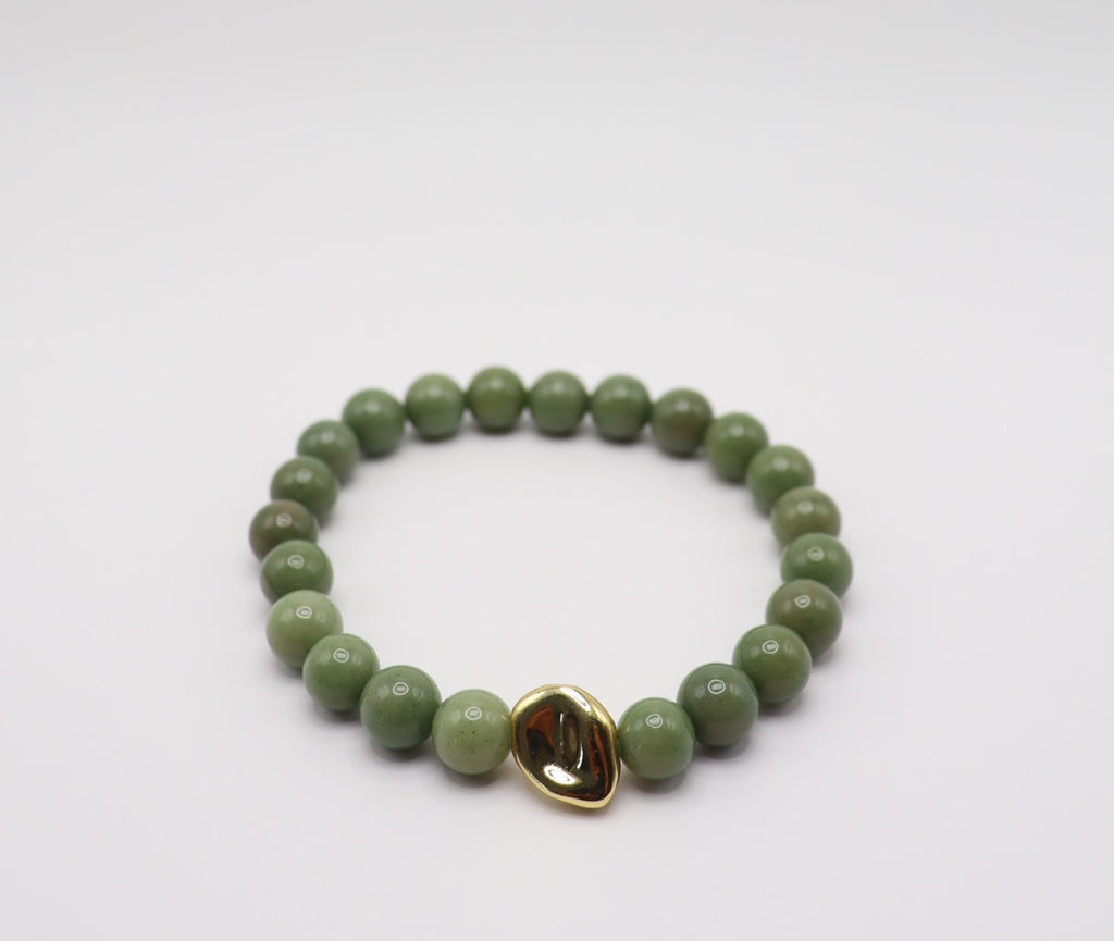 Avocado Green Chalcedony & Gold Hematite Bracelet