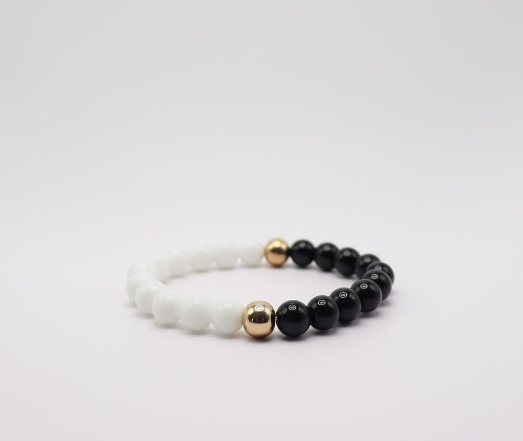 Black Obsidian, White Chalcedony & Gold Hematite Bracelet