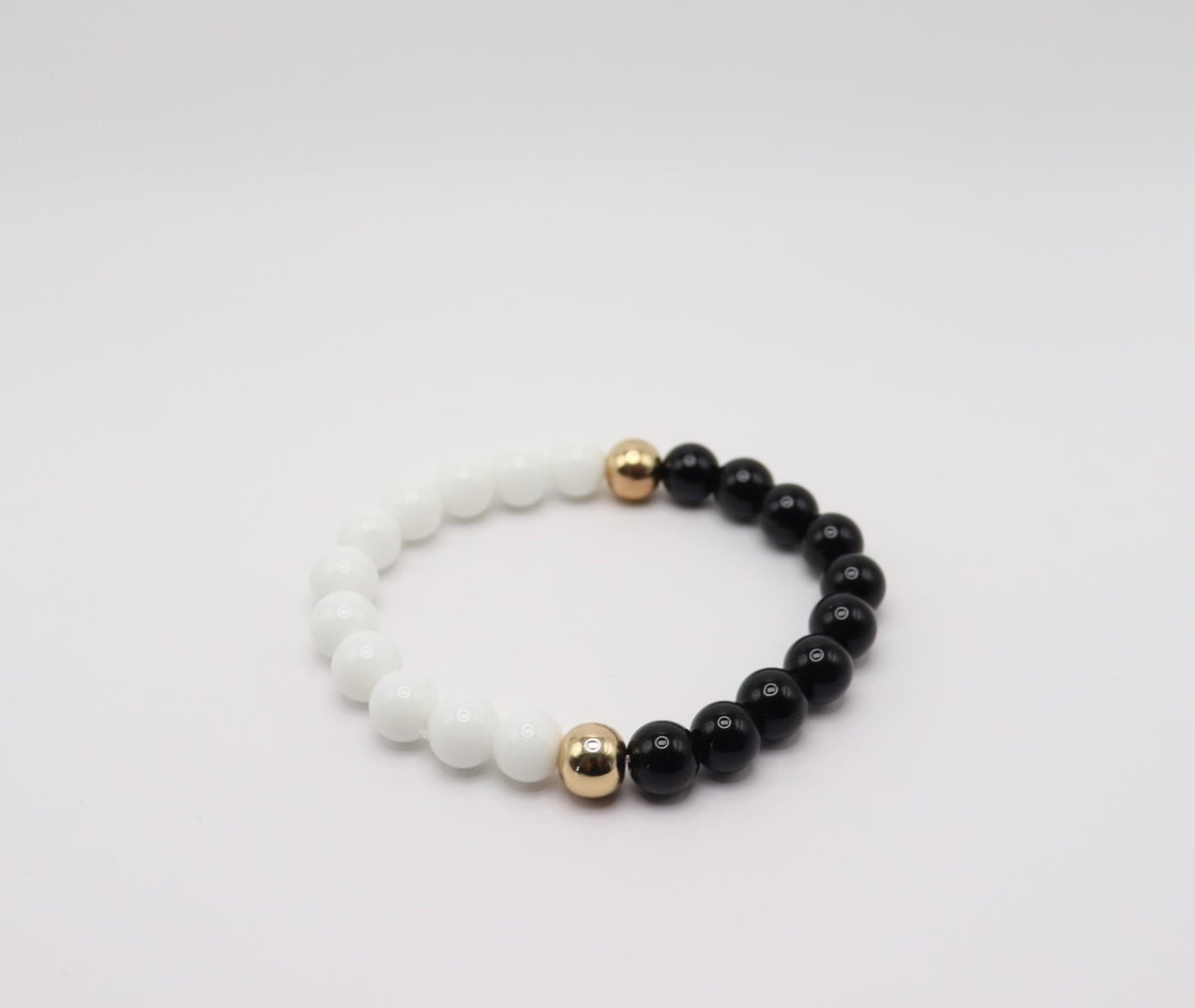 Black Obsidian, White Chalcedony & Gold Hematite Bracelet