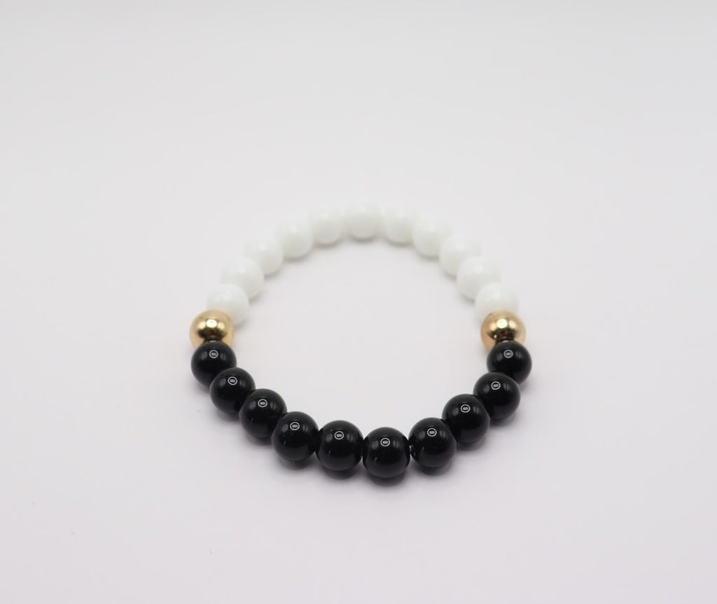 Black Obsidian, White Chalcedony & Gold Hematite Bracelet