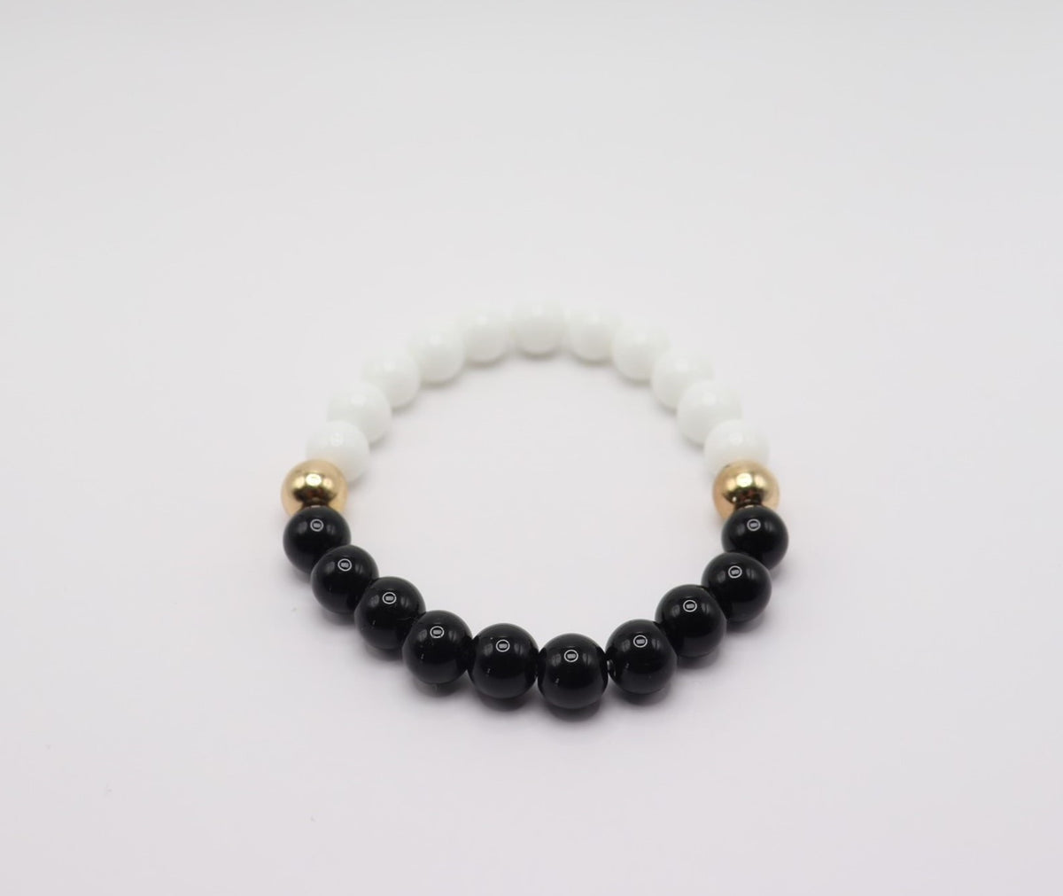 Black Obsidian, White Chalcedony & Gold Hematite Bracelet