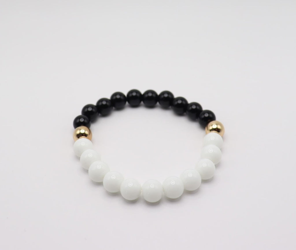 Black Obsidian, White Chalcedony & Gold Hematite Bracelet