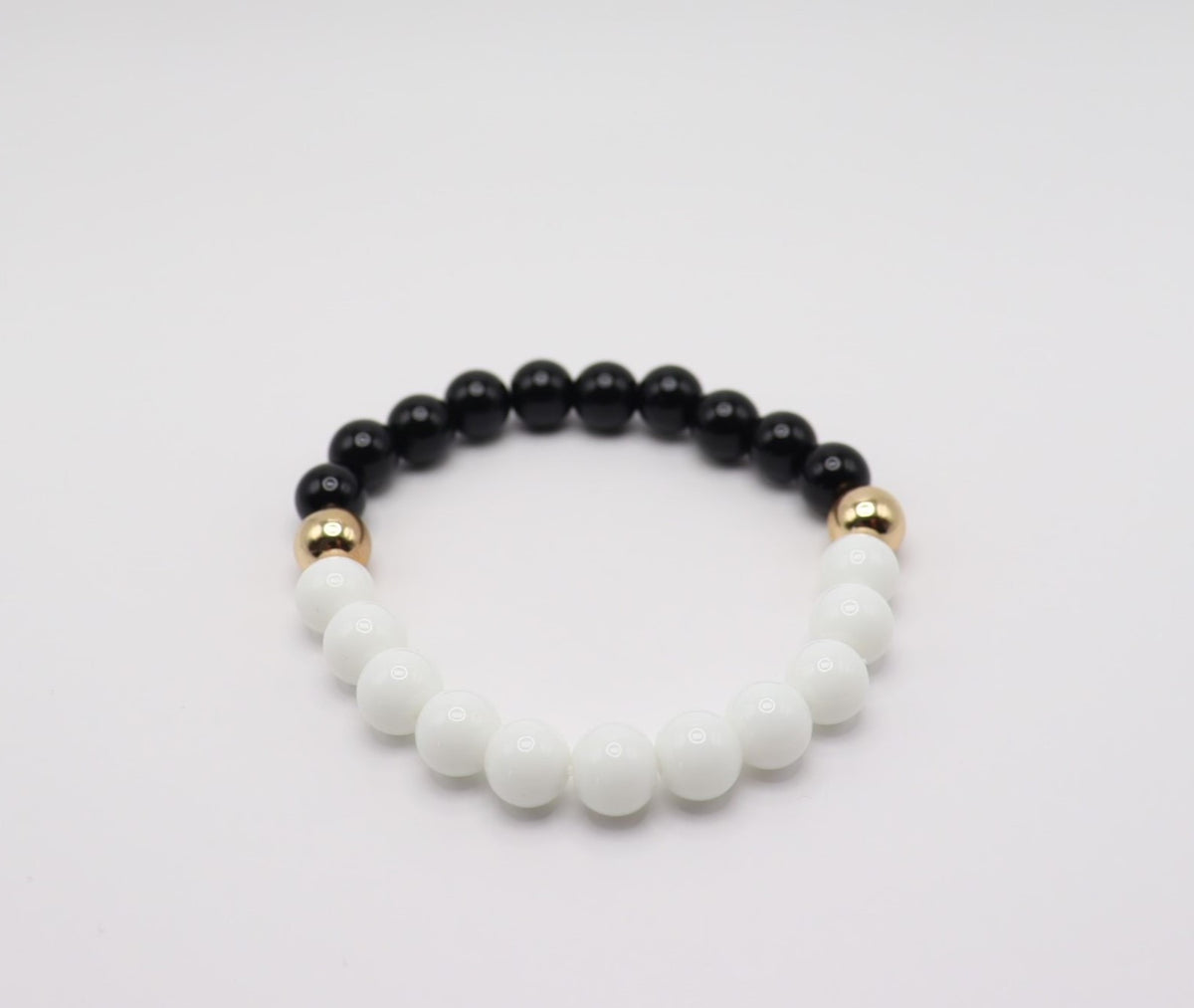 Black Obsidian, White Chalcedony & Gold Hematite Bracelet