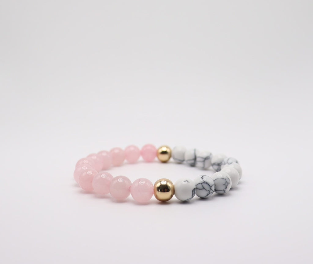 Pink Rose Quartz, White Howlite & Gold Hematite Bracelet