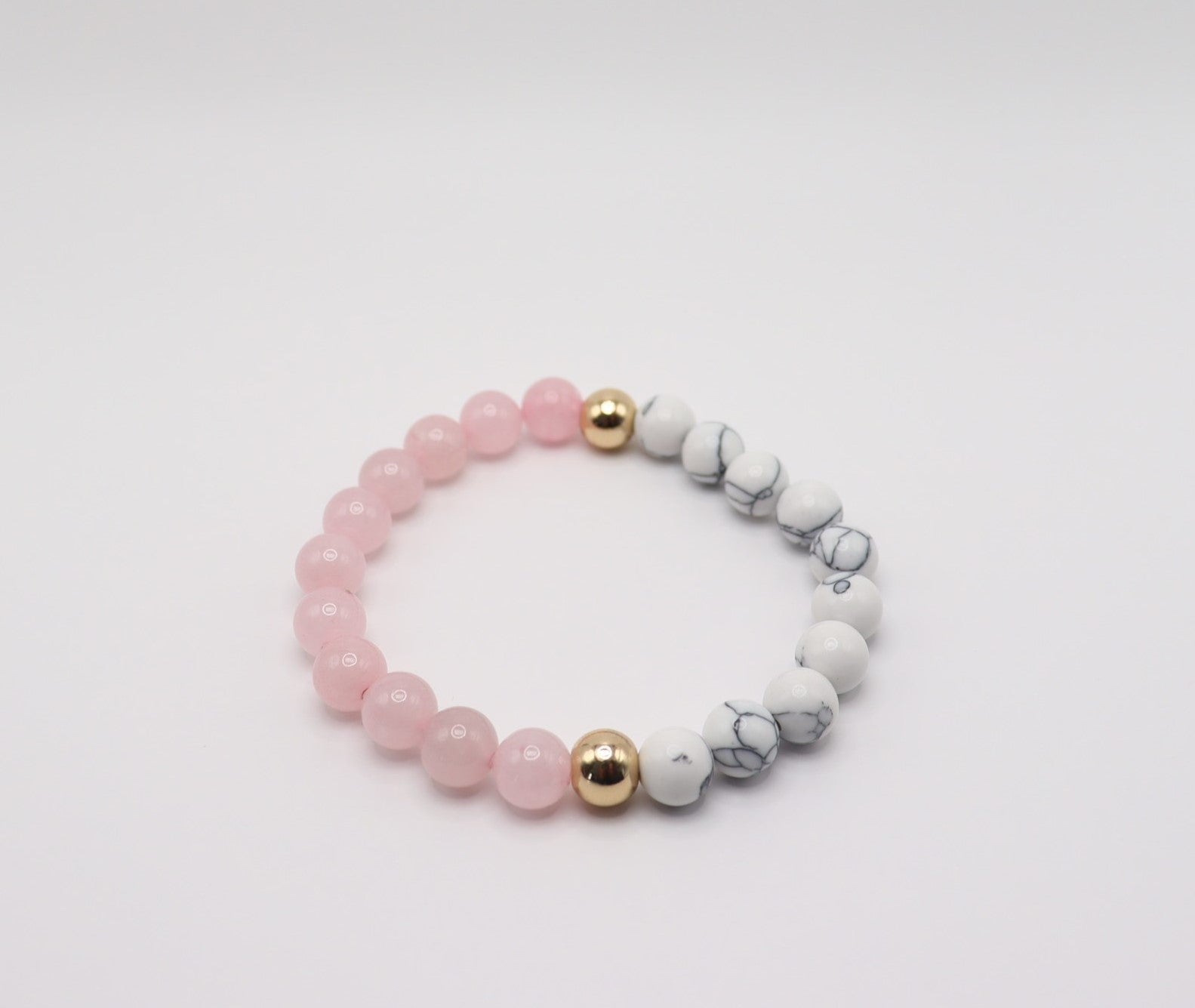 Pink Rose Quartz, White Howlite & Gold Hematite Bracelet