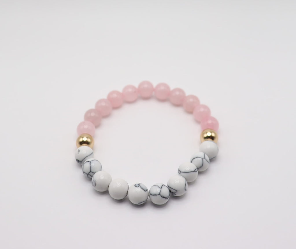 Pink Rose Quartz, White Howlite & Gold Hematite Bracelet