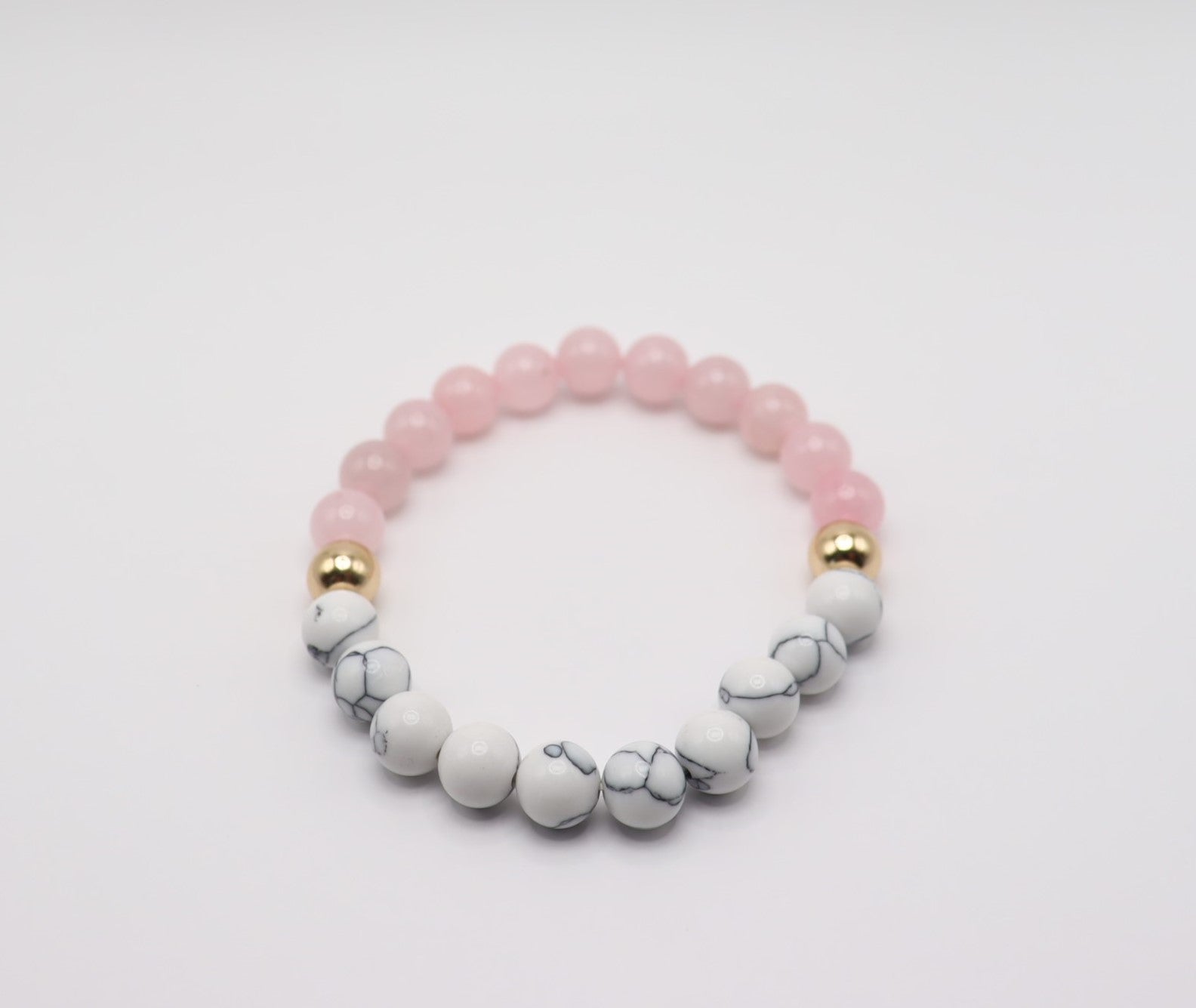 Pink Rose Quartz, White Howlite & Gold Hematite Bracelet