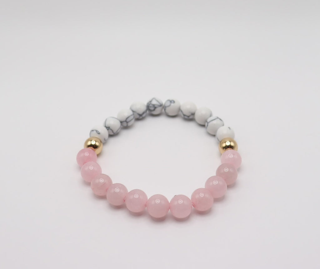 Pink Rose Quartz, White Howlite & Gold Hematite Bracelet