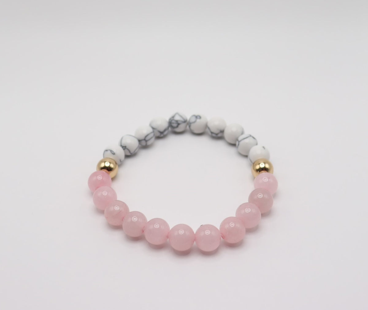 Pink Rose Quartz, White Howlite & Gold Hematite Bracelet