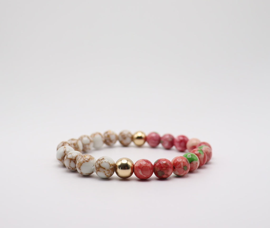 Pink Rose Jasper, White Gold Howlite & Gold Hematite Bracelet