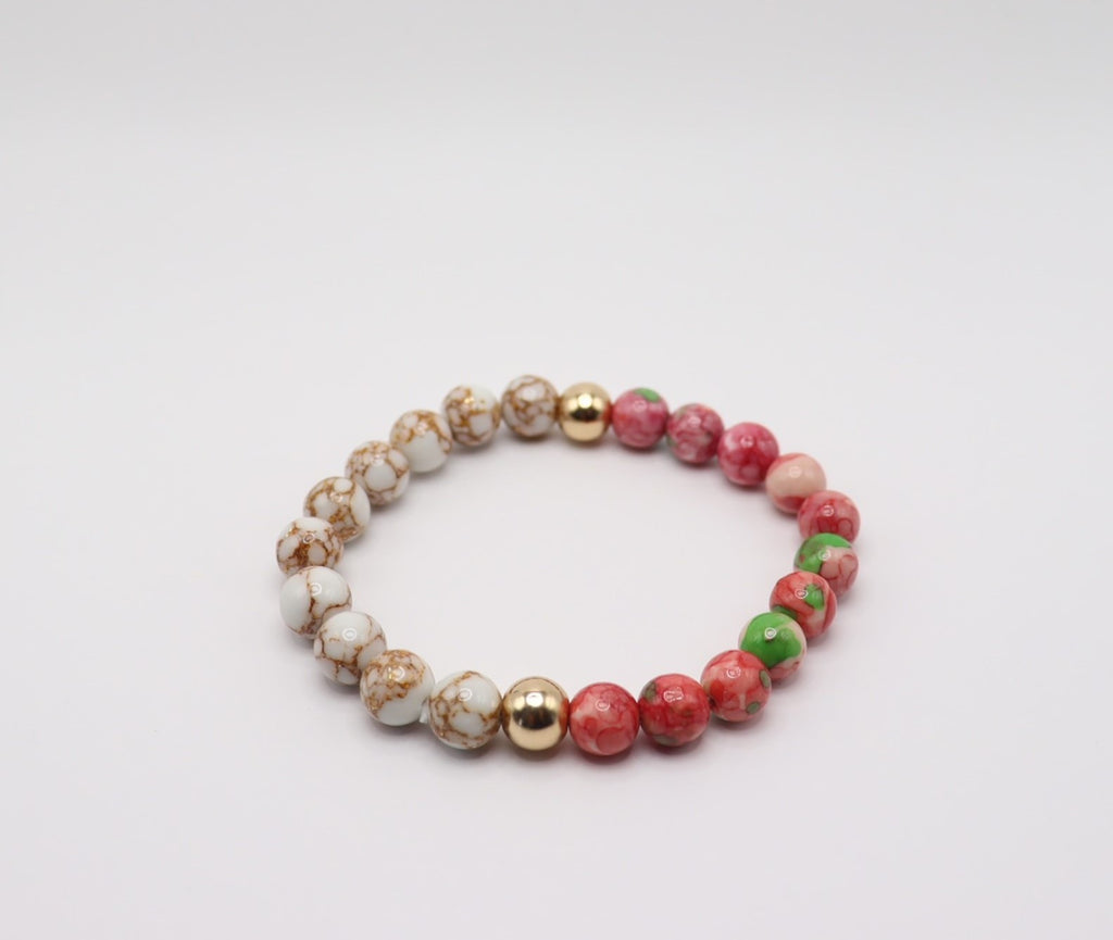 Pink Rose Jasper, White Gold Howlite & Gold Hematite Bracelet