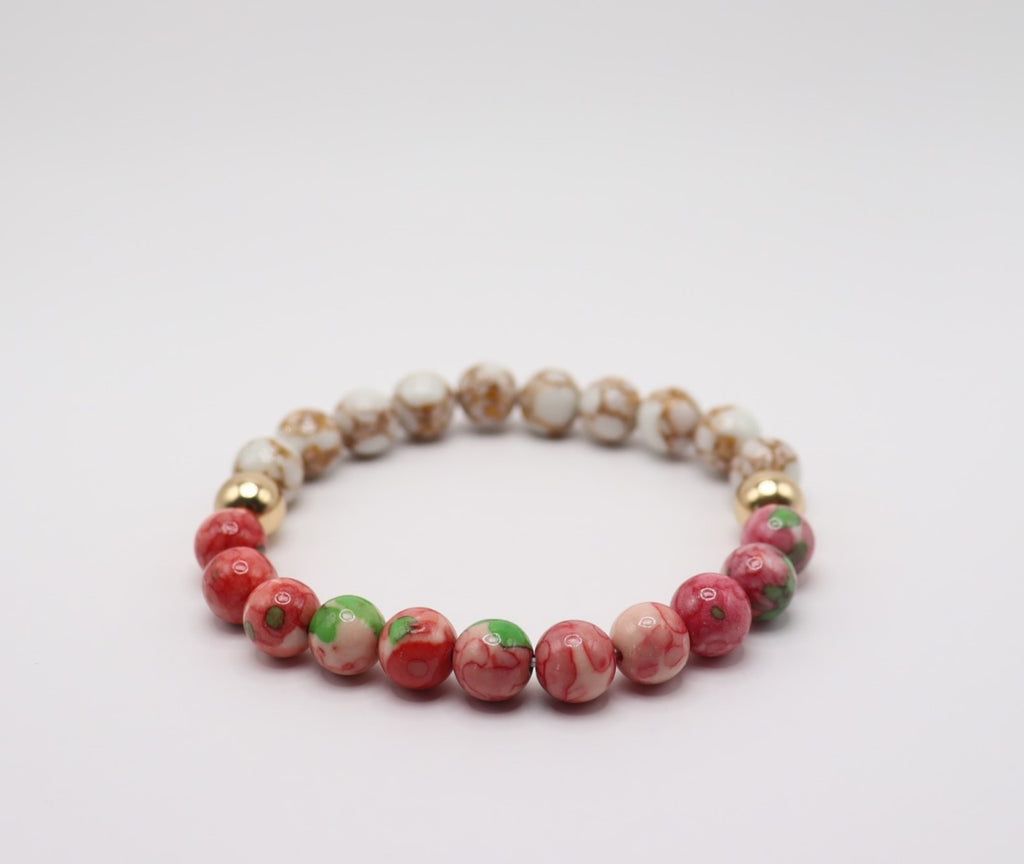 Pink Rose Jasper, White Gold Howlite & Gold Hematite Bracelet