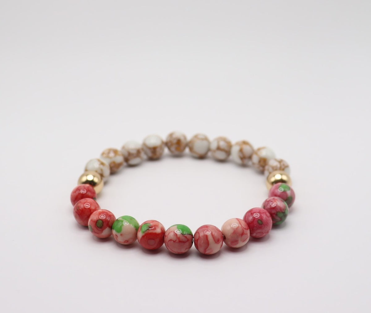 Pink Rose Jasper, White Gold Howlite & Gold Hematite Bracelet