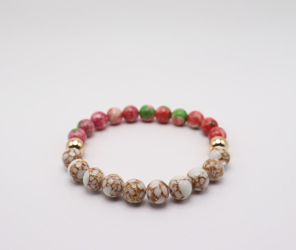 Pink Rose Jasper, White Gold Howlite & Gold Hematite Bracelet