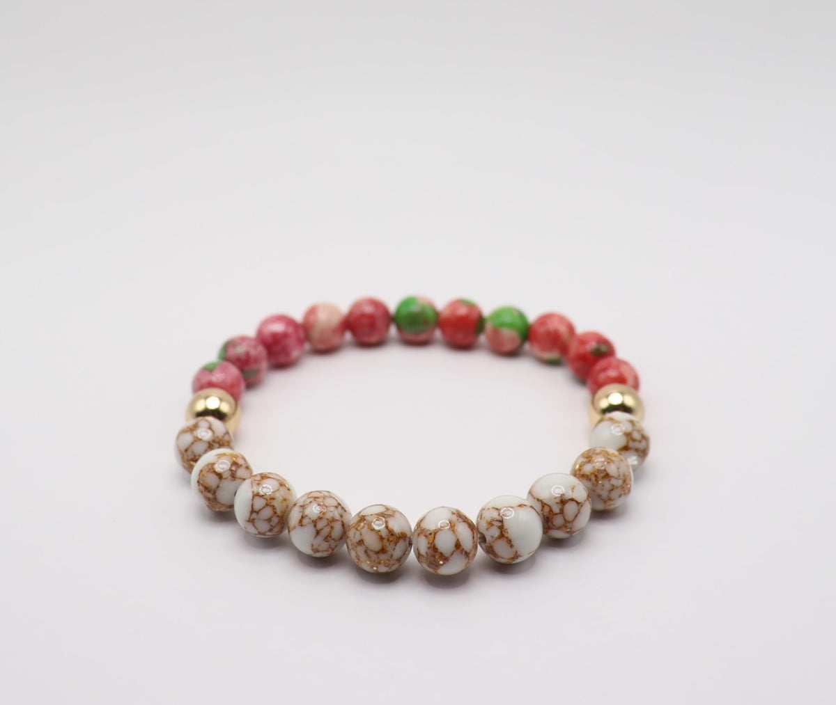 Pink Rose Jasper, White Gold Howlite & Gold Hematite Bracelet