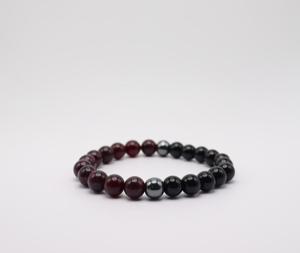 Red Garnet, Black Obsidian & Hematite Bracelet