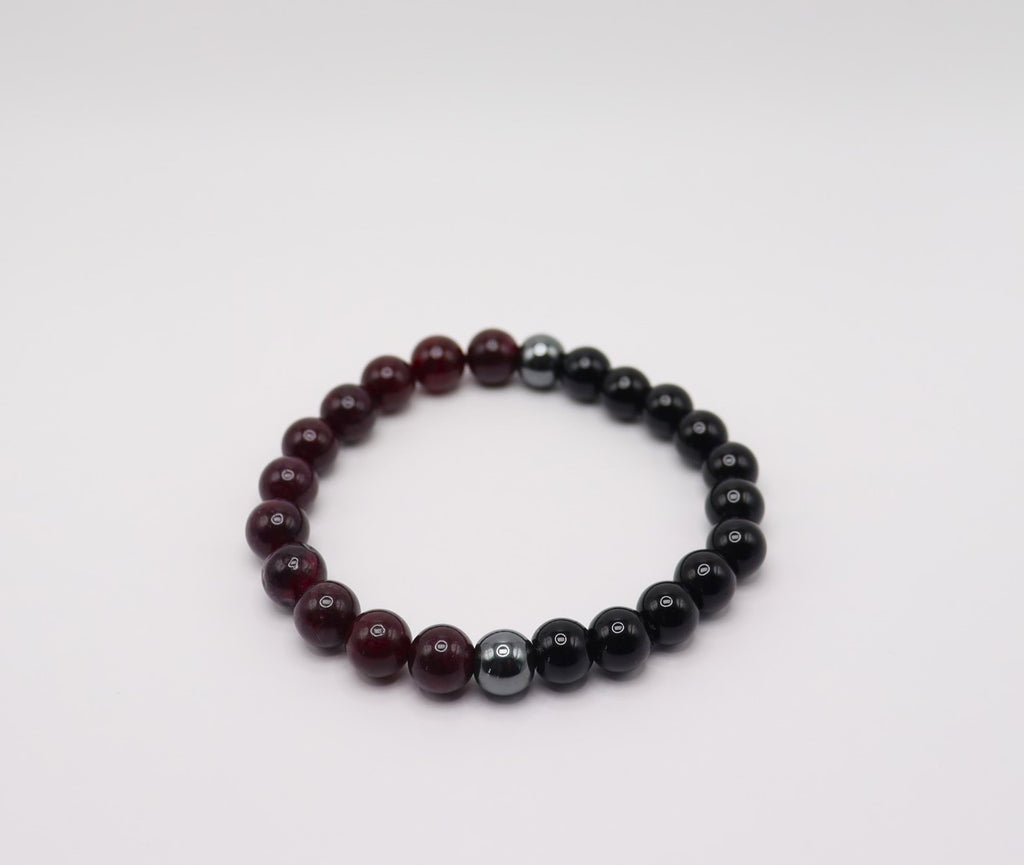 Red Garnet, Black Obsidian & Hematite Bracelet
