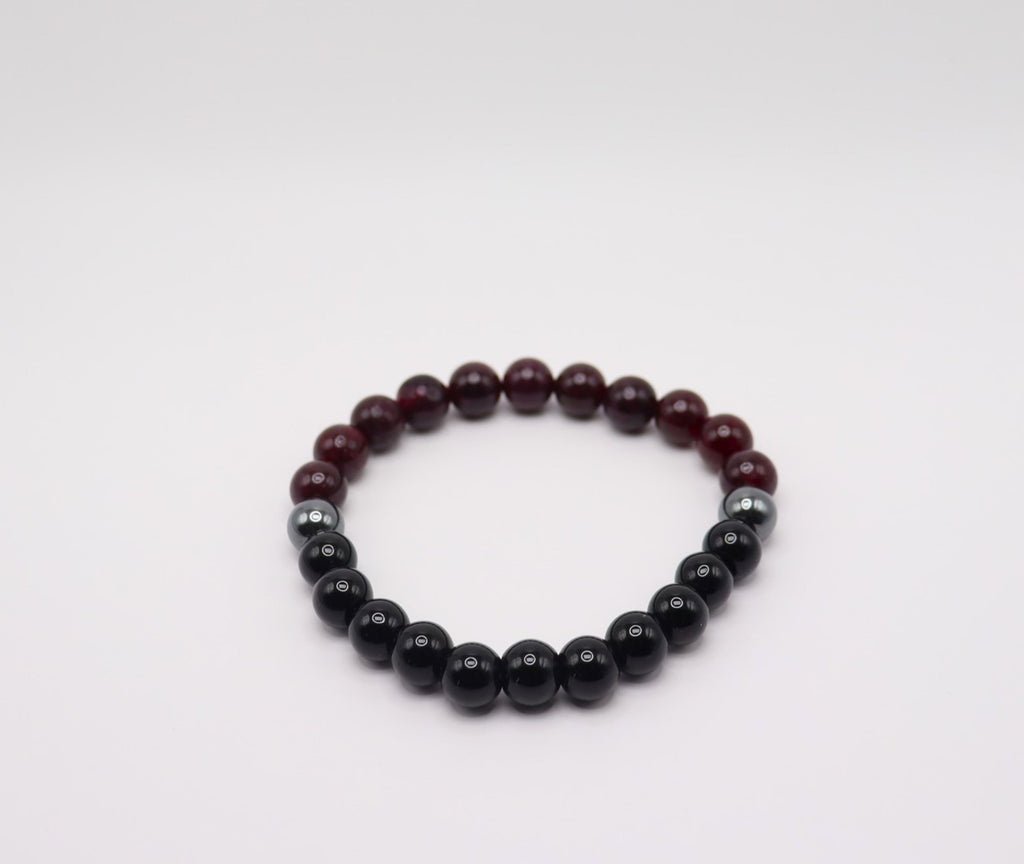 Red Garnet, Black Obsidian & Hematite Bracelet