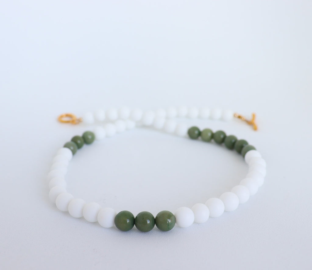 White Onyx & Avocado Chalcedony Necklace