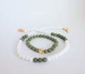 White Chalcedony, Avocado Chalcedony & Gold Plated Hematite — Necklace and Bracelet Set