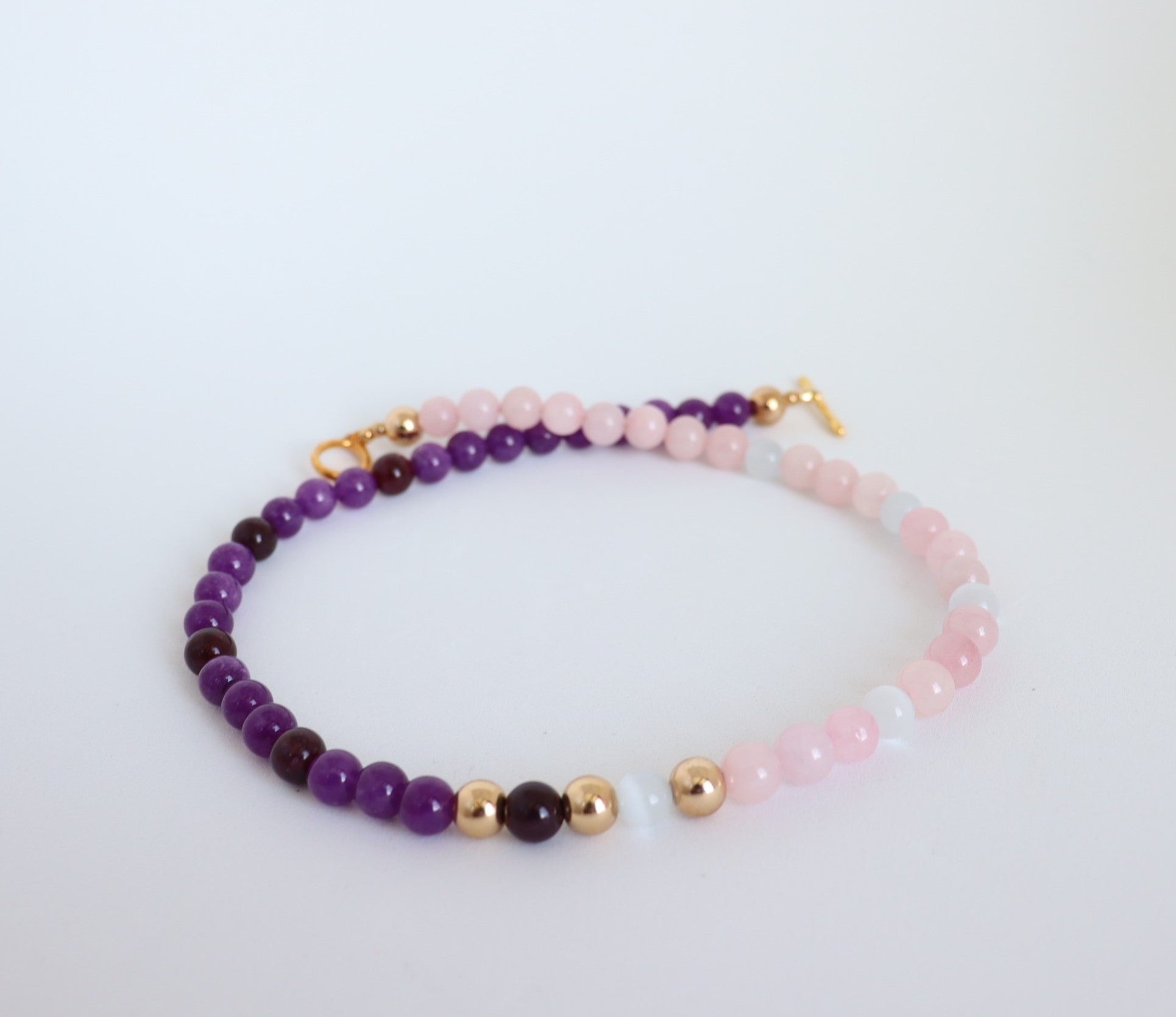 Rose Quartz, Amethyst, Red Garnet & Hematite Necklace — Menopause Support Collection