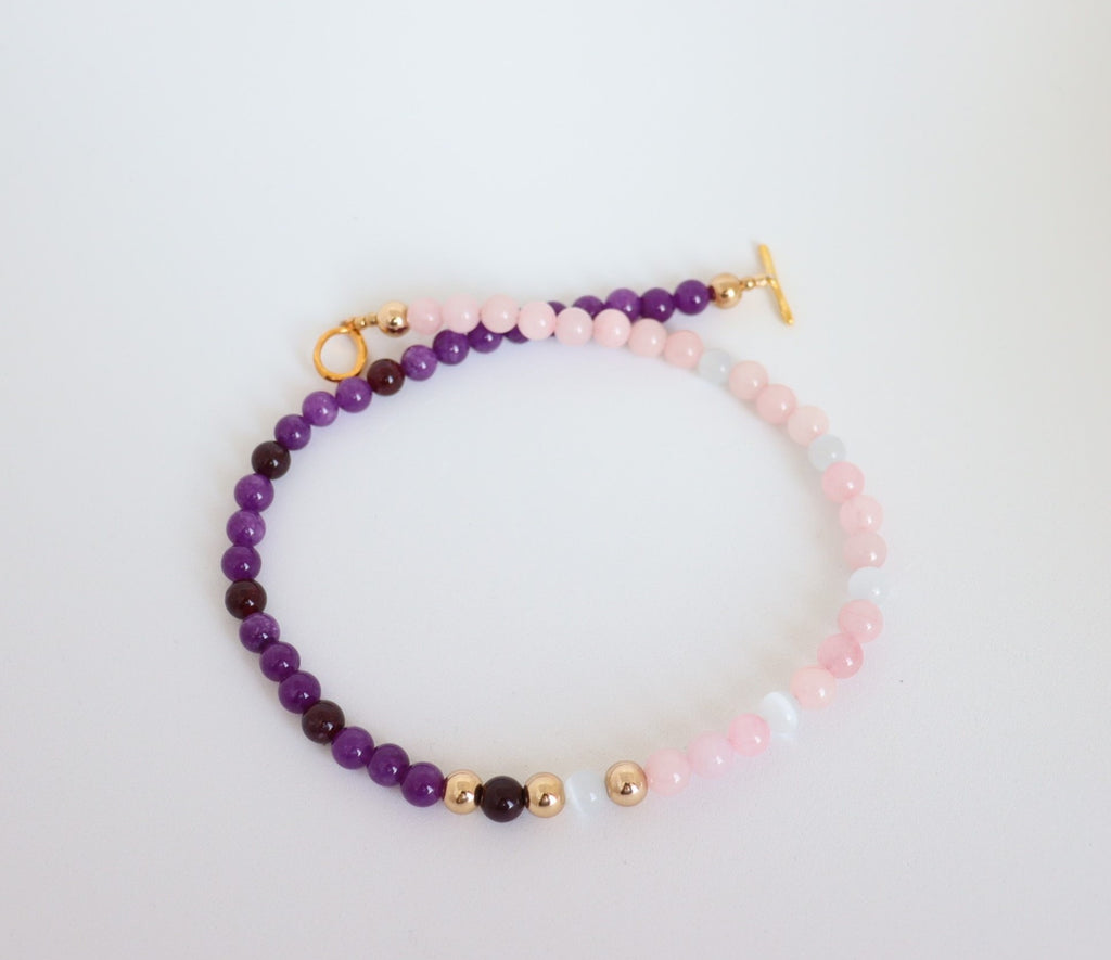 Rose Quartz, Amethyst, Red Garnet & Hematite Necklace — Menopause Support Collection