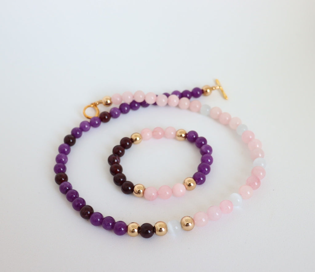 Rose Quartz, Amethyst, Red Garnet & Hematite — Menopause Support Set