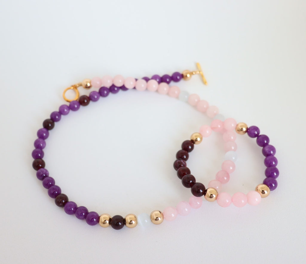 Rose Quartz, Amethyst, Red Garnet & Hematite — Menopause Support Set