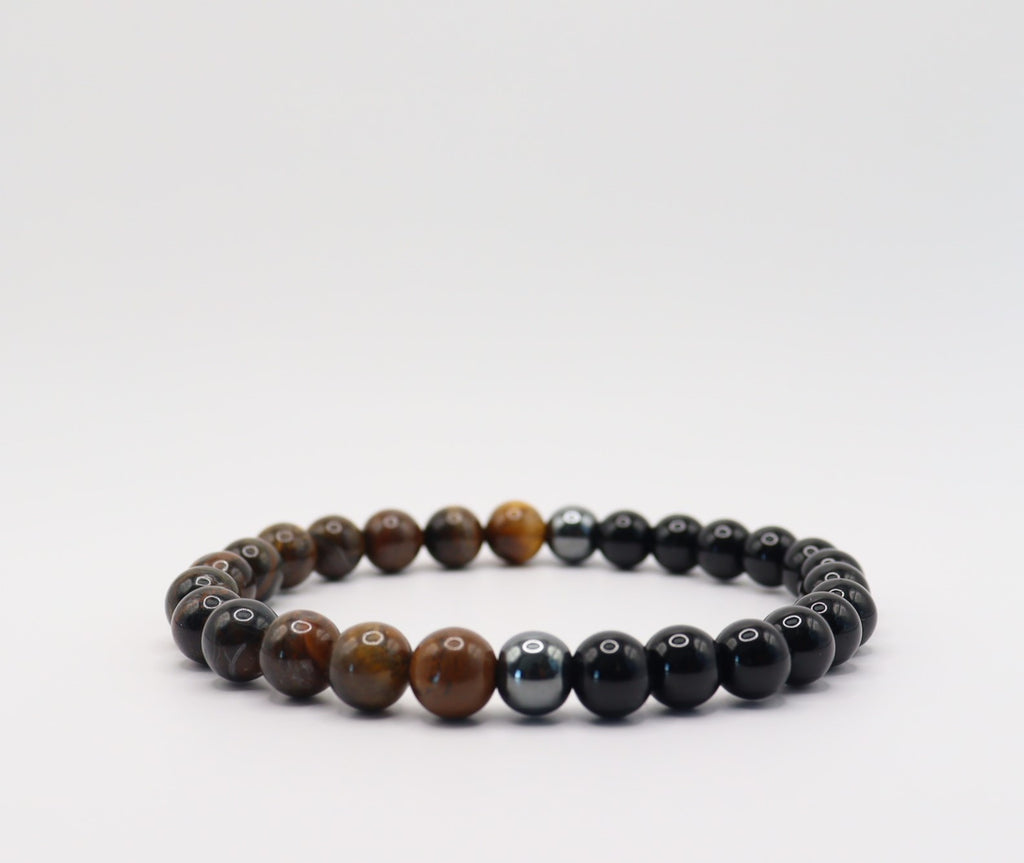 Tiger's Eye, Black Obsidian & Hematite Bracelet Mens