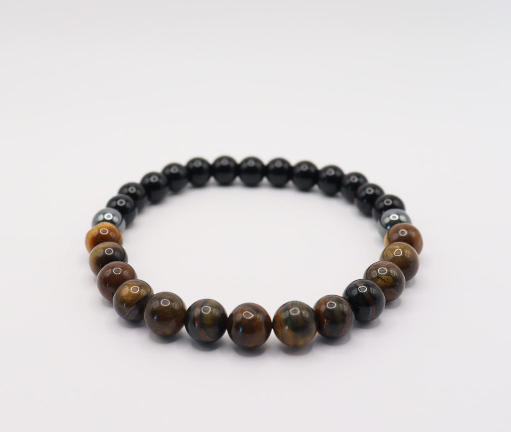 Tiger's Eye, Black Obsidian & Hematite Bracelet Mens