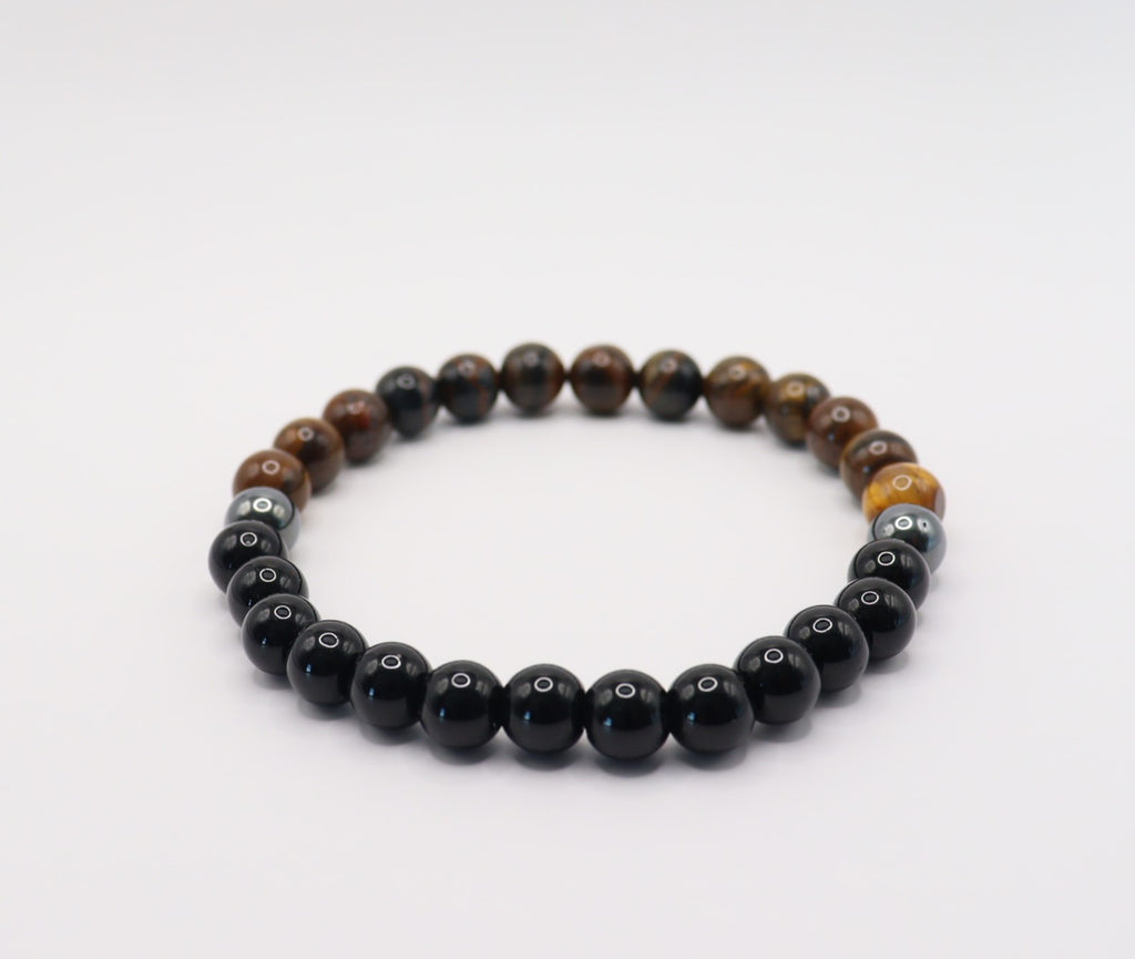 Tiger's Eye, Black Obsidian & Hematite Bracelet Mens