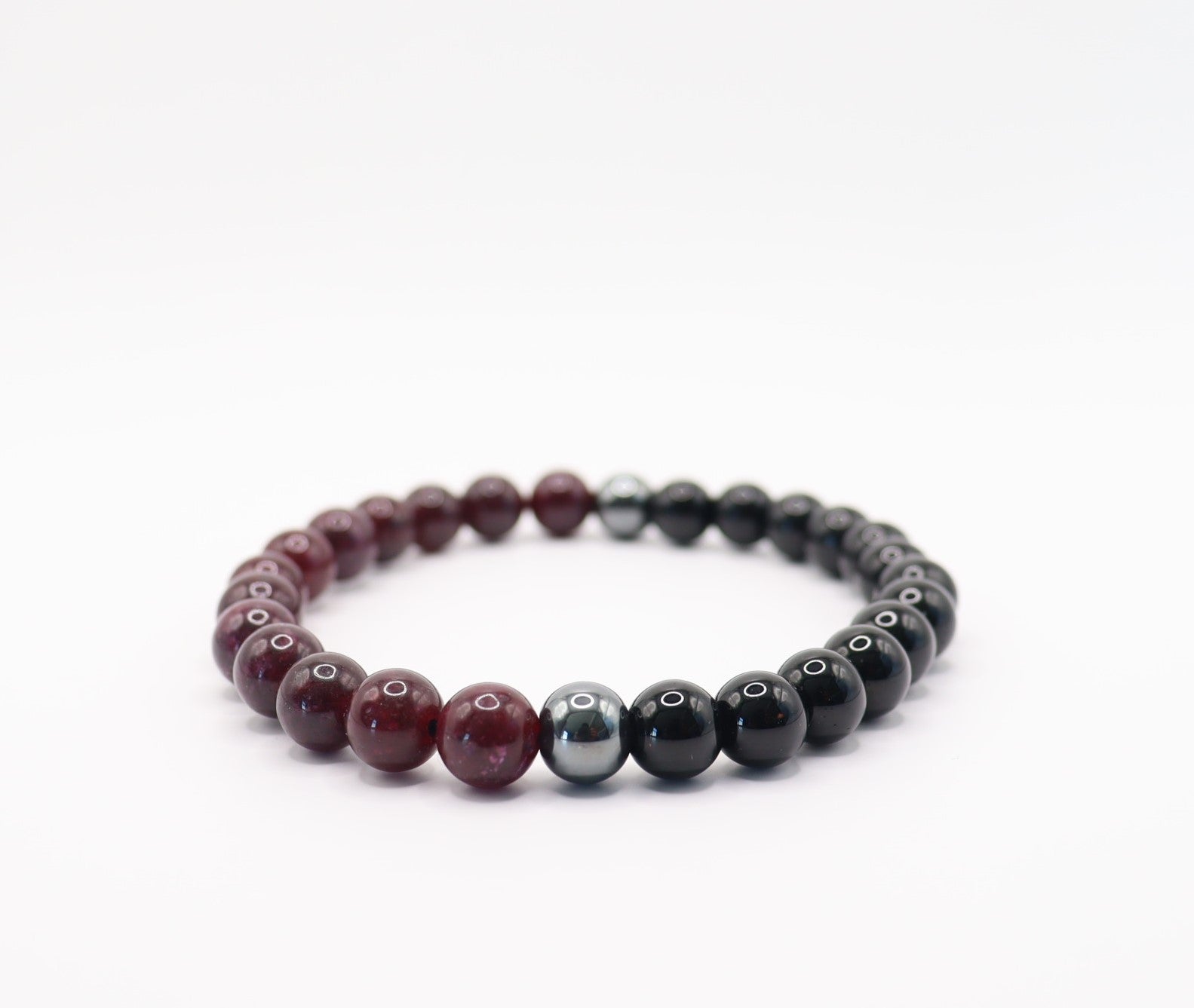 Red Garnet, Black Obsidian & Hematite Bracelet Mens