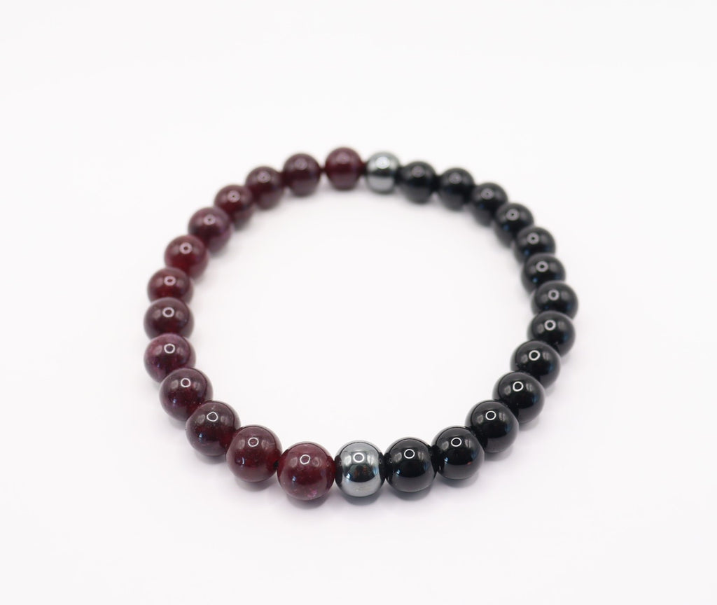 Red Garnet, Black Obsidian & Hematite Bracelet Mens