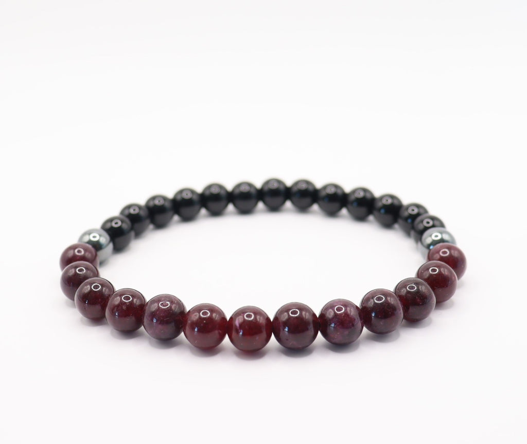 Red Garnet, Black Obsidian & Hematite Bracelet Mens