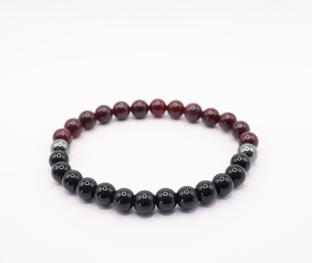 Red Garnet, Black Obsidian & Hematite Bracelet Mens