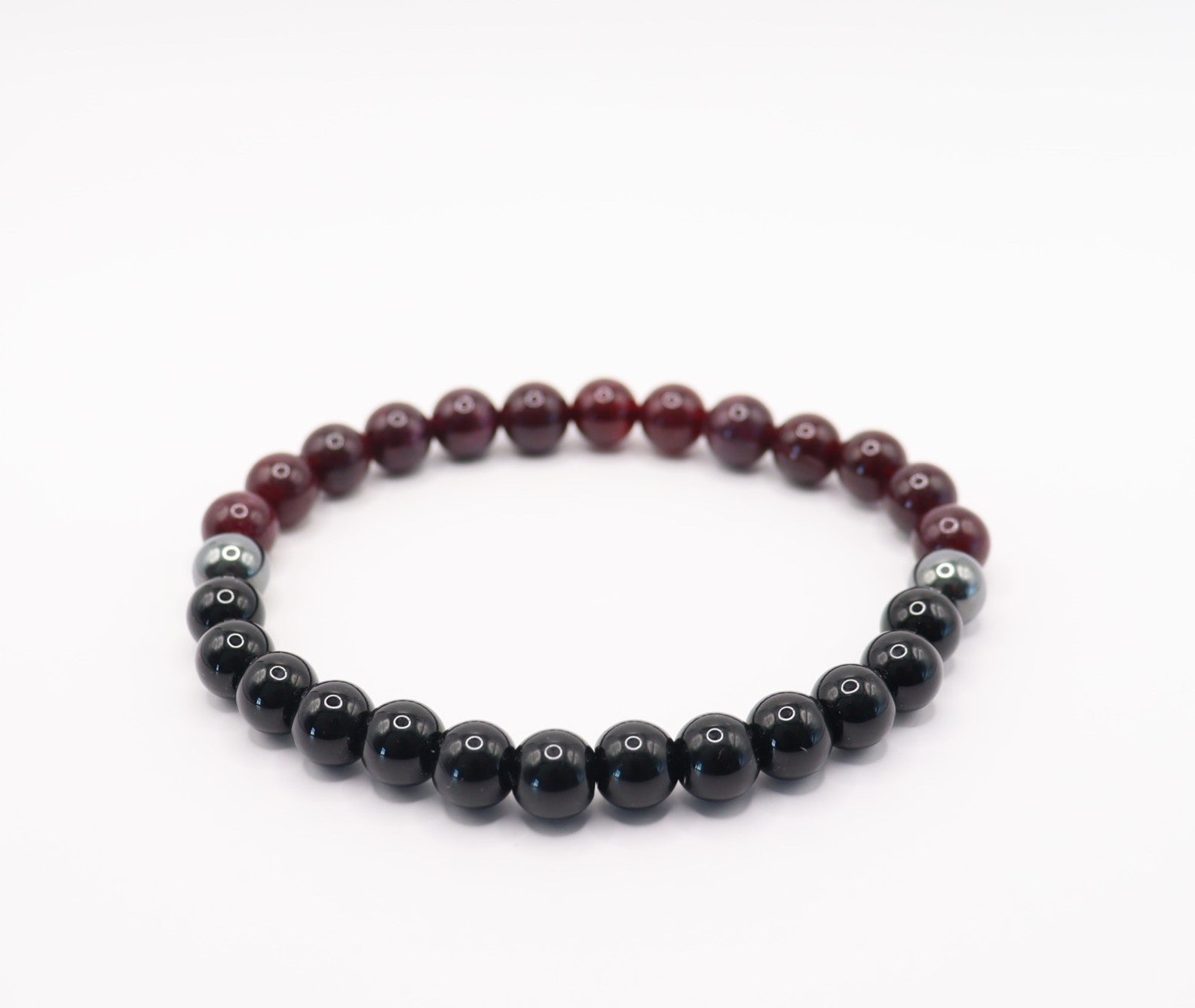 Red Garnet, Black Obsidian & Hematite Bracelet Mens