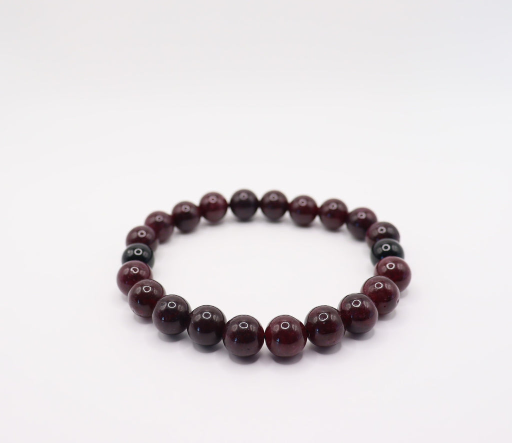 Red Garnet and Obsidian Bracelet for Strength and Vitality Mens